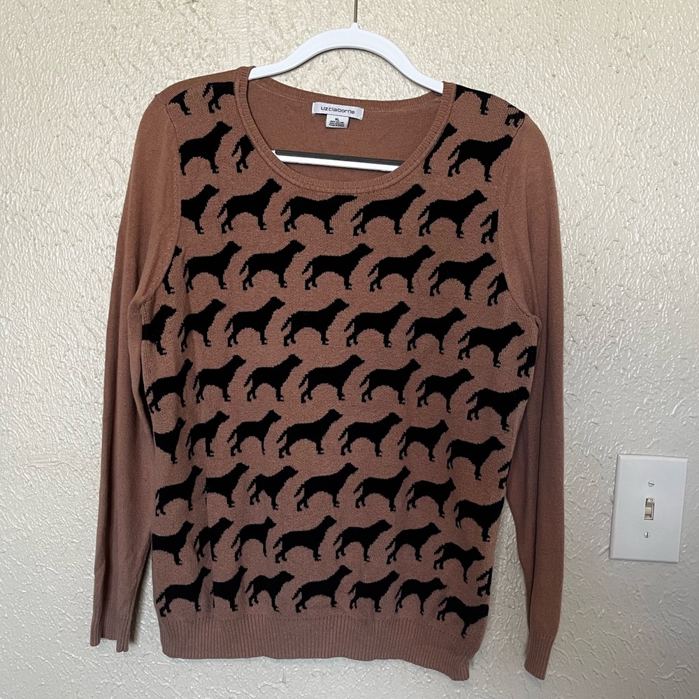 XL Liz Claiborne Tan & Black dog sweater. fits more like a regular medium